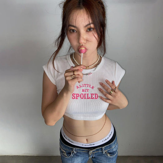 Women’s Fashion Sexy Embroidered Letter T-Shirt