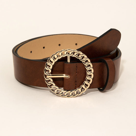 Cinturón con hebilla redonda retro simple e informal para mujer