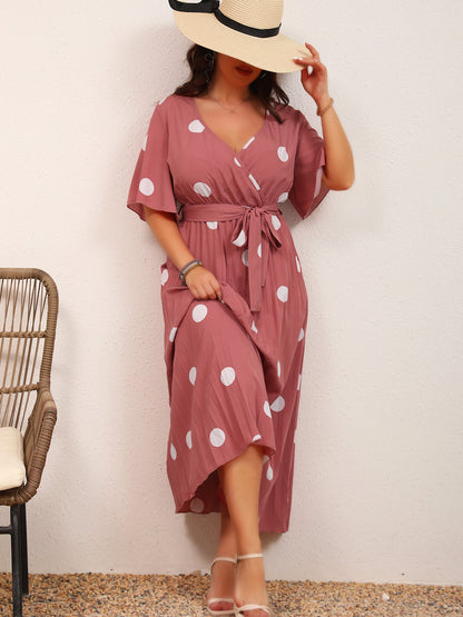 Vestido casual con estampado de lunares de talla grande para mujer