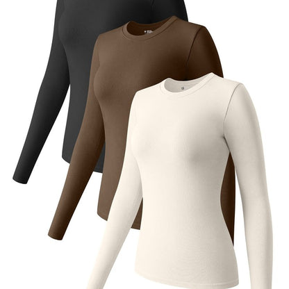 Women Fashion Solid Color Long Sleeve Blank T-Shirt
