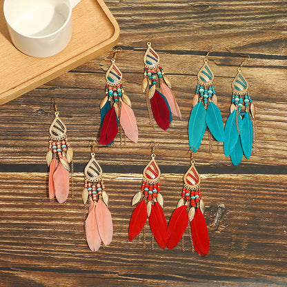 High-Value Feather Bohemian Long Tassel Earrings