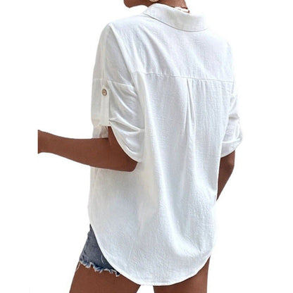 Blusas de lino y algodón de color liso a la moda para mujer