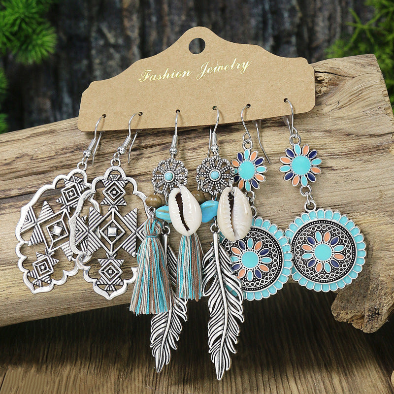 Conjunto de pendientes con borlas creativas retro de estilo étnico bohemio