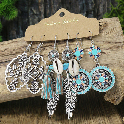 Conjunto de pendientes con borlas creativas retro de estilo étnico bohemio