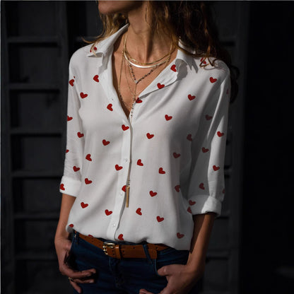 Women Casual Lips Love Print Long Sleeve Blouse