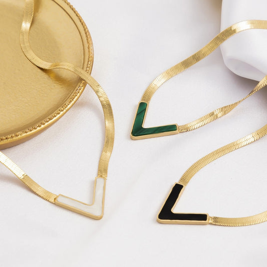 Women Fashion Titanium Steel V-Shaped Necklace