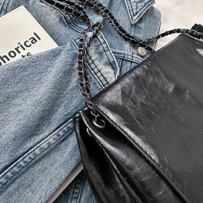 Bolso de mano con cadena de cuero sintético sencillo e informal para mujer