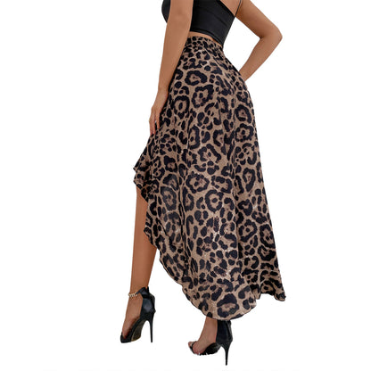 Women Fashion Leopard Print Irregular Hem Skirt
