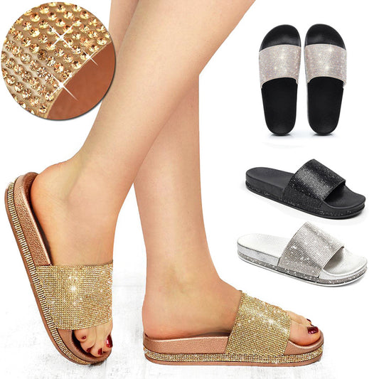 Women's Fashionable Rhinestone Platform Slippers