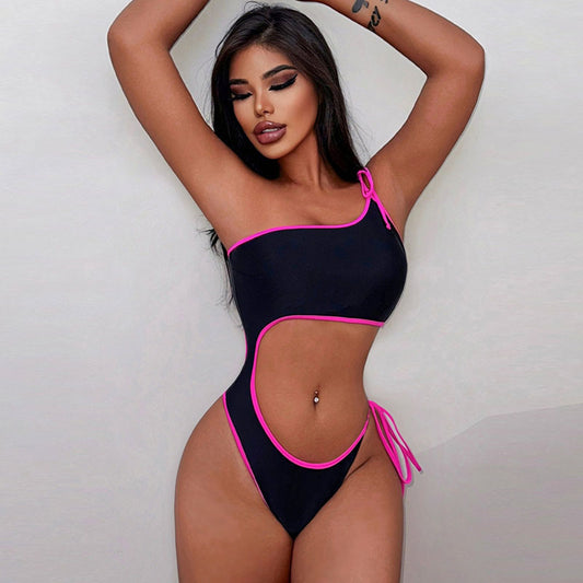Black Sexy Tether One-Piece Swimwear