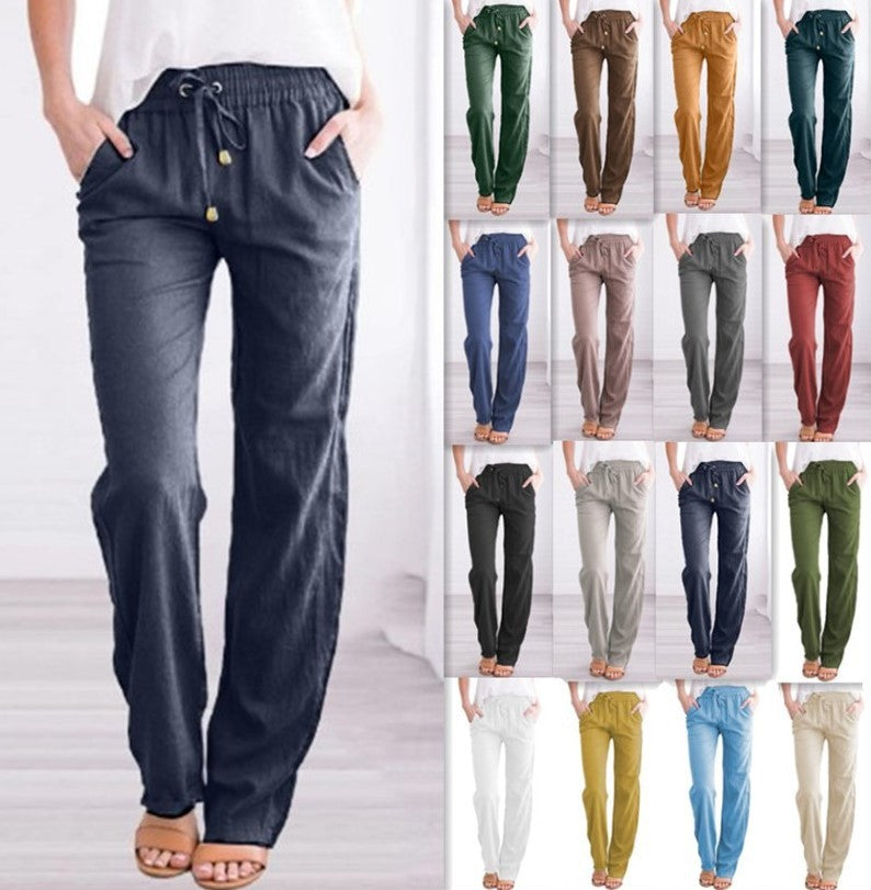 Women Casual Solid Color Cotton Linen Loose Pants