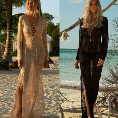 Women Boho Vacation Beach Knitted Maxi Dress Coverup