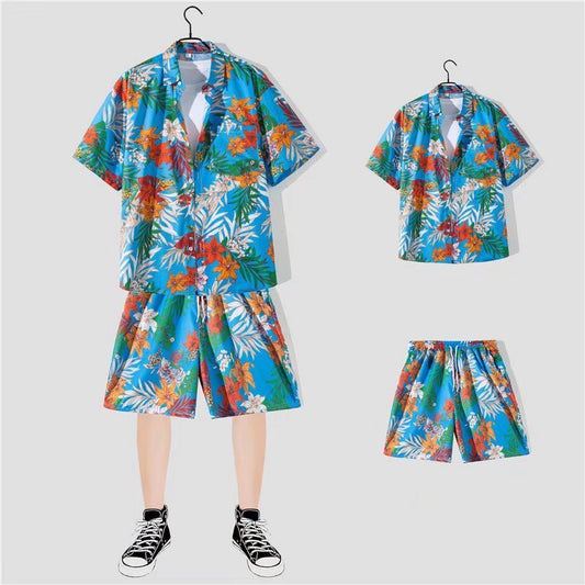 Men's Casual Vacation Tiny Flower Print Shirt Set