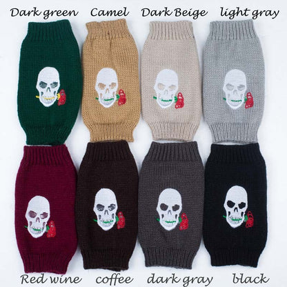 Halloween Autumn Winter Wool Embroidered Skull Gloves