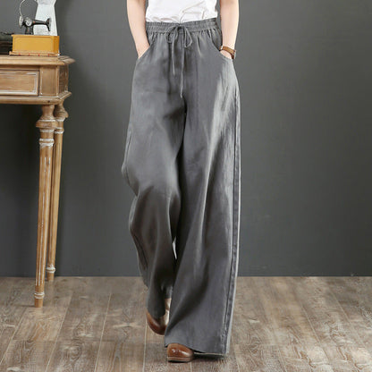Women Fashion Casual Solid Color Cotton Linen Pants