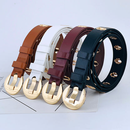 Ceinture décorative à œillets métalliques ajourés pour femme en cuir PU