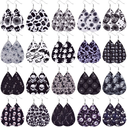 Halloween Women Fashion Leather Pumpkin Skull Earrings