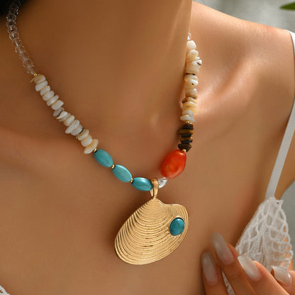 Bohemian Beaded Shell Sea Pendant Necklace