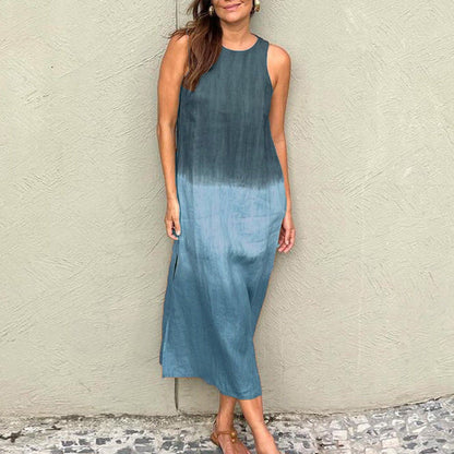 Robe mi-longue décontractée d'été en coton et lin pour femme