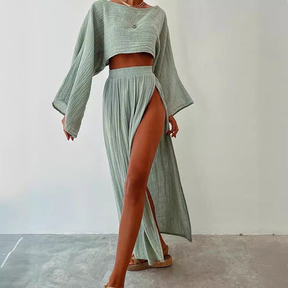 Conjunto de top corto informal de color liso para mujer de verano