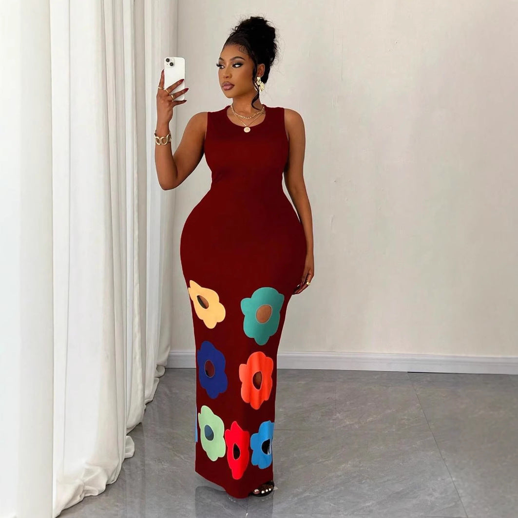 Women Fashion Floral Print Sleeveless Fit and Flare Dress