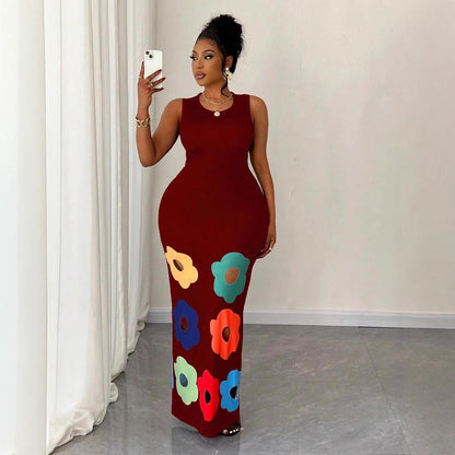 Women Fashion Floral Print Sleeveless Fit and Flare Dress