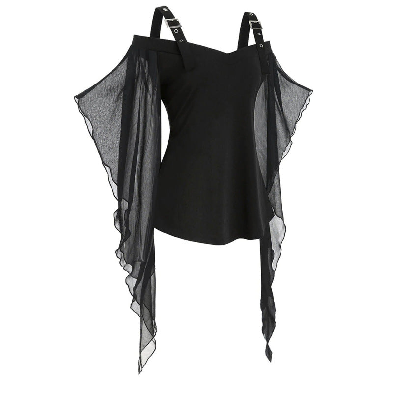 Haut gothique en maille à bretelles irrégulières pour femme, style Halloween