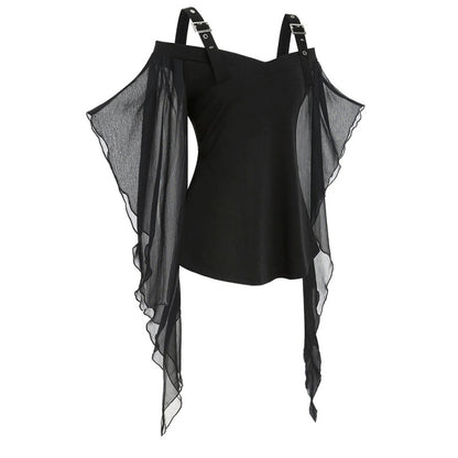 Haut gothique en maille à bretelles irrégulières pour femme, style Halloween