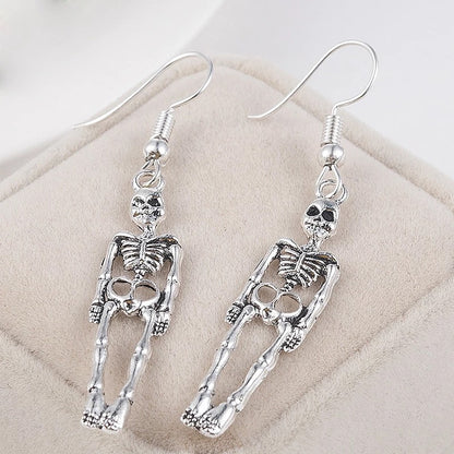 Pendientes de esqueleto de aleación de Halloween exagerados de moda para mujer