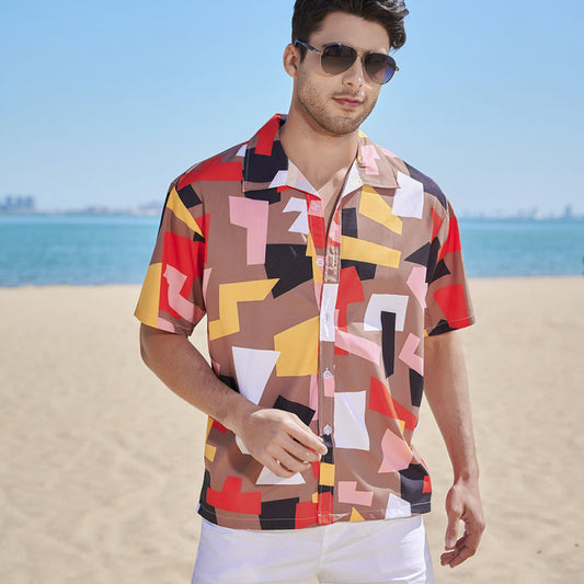 Camisa informal de vacaciones con estampado de flores pequeñas para hombre