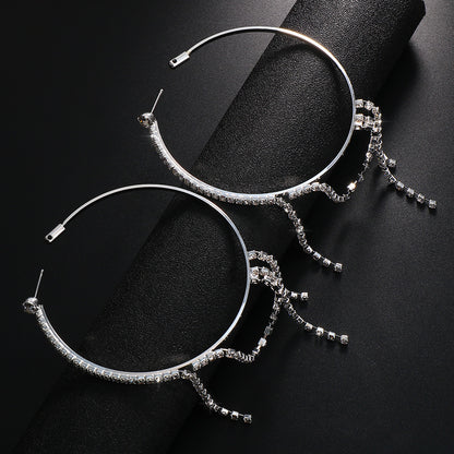 Women Fashion Simple Irregular Ring-Shaped Rhinestone Tassel Earrings