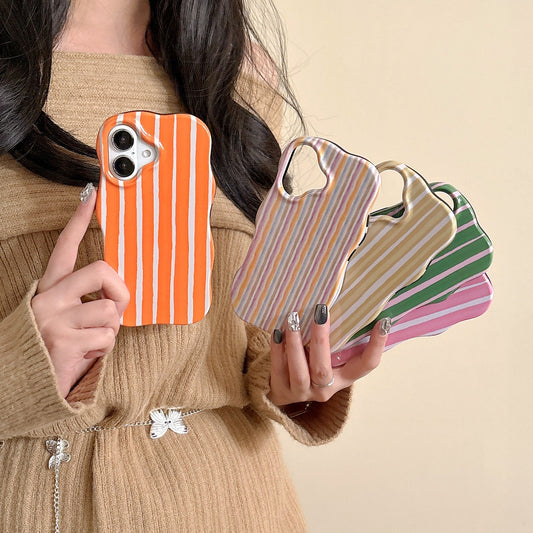 Women Fashion Color Matching Stripe Wavy Edge Iphone Case