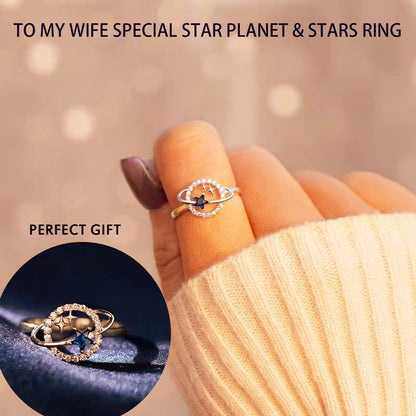 Anillo de aleación con forma de estrella de circonita azul para mujer, estilo viento de ensueño