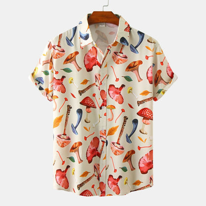 Men Summer Casual Vacation Mushroom Print Shirt