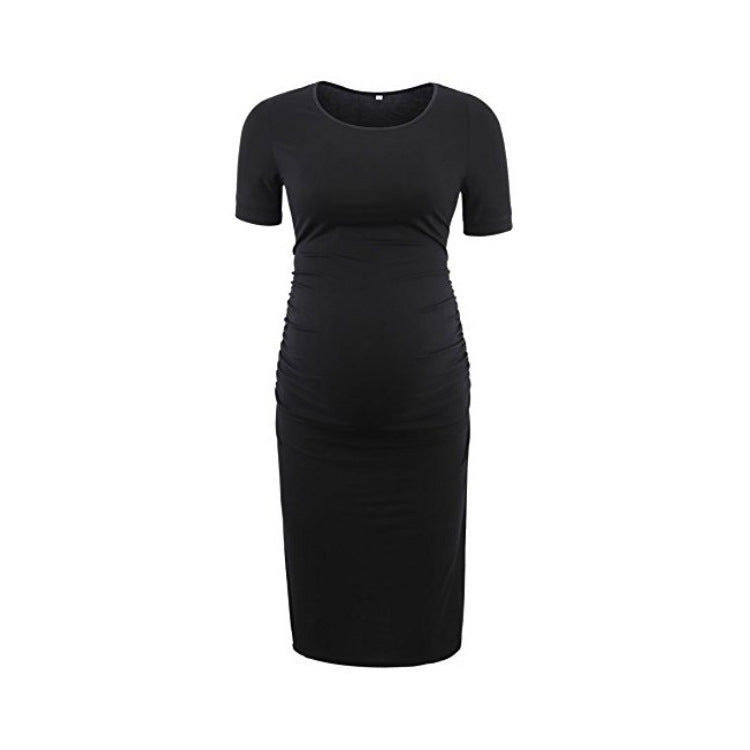 Casual Solid Color Short Sleeve Dress for Moms