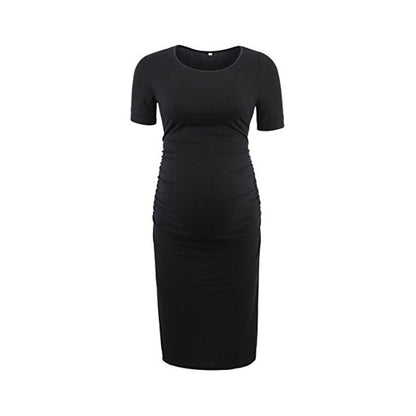 Casual Solid Color Short Sleeve Dress for Moms