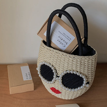 Bolsos tejidos con labios rojos y gafas creativas bohemias