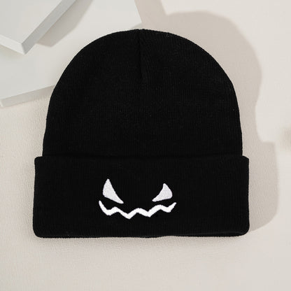 Gorro de punto con mueca bordada de Halloween