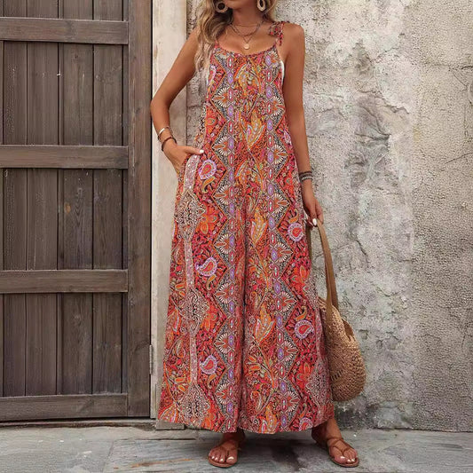 Women Casual Vacation Printed Sleeveless Jumpsuit