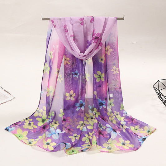 Bufanda de gasa con estampado de flores para mujer, primavera y verano