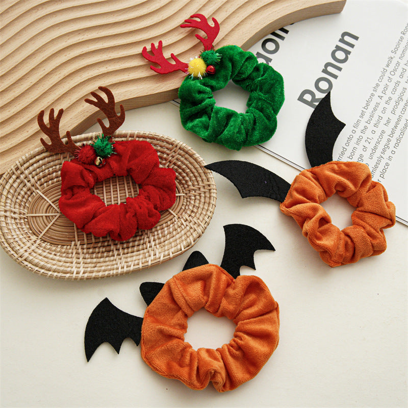 Cravate à cheveux en flanelle pour femme, motif chauve-souris, élan, araignée, mode Halloween