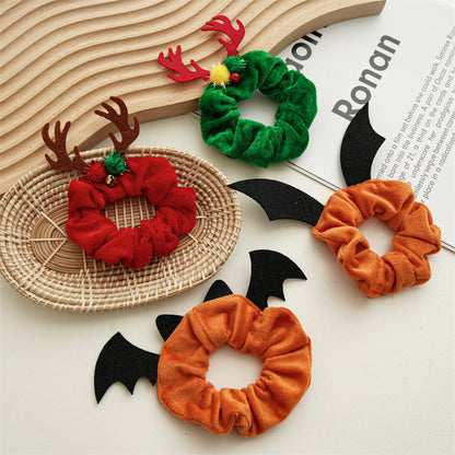 Cravate à cheveux en flanelle pour femme, motif chauve-souris, élan, araignée, mode Halloween