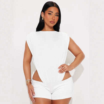 Women Fashion Sleeveless Bodysuit and Shorts Set