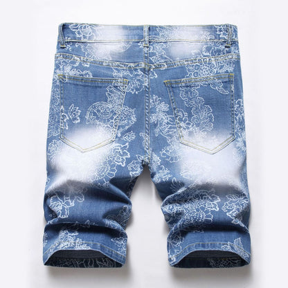 Pantalones cortos vaqueros con estampado elástico informal a la moda para hombre