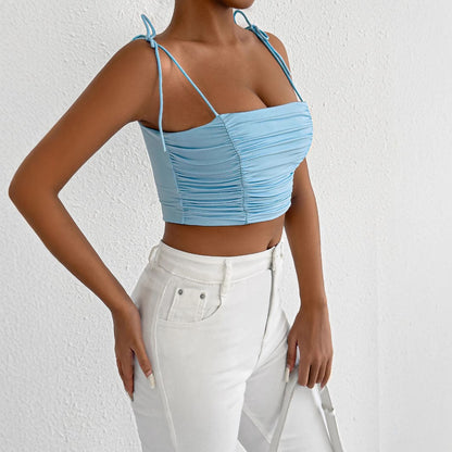 Women Fashion Sexy Solid Color Pleated Camisole