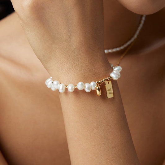 Women Fashion Artificial Pearl Love Pendant Bracelet
