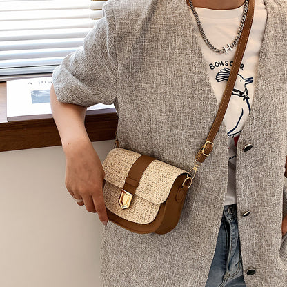 Bolso bandolera tejido de paja en contraste de colores para mujer