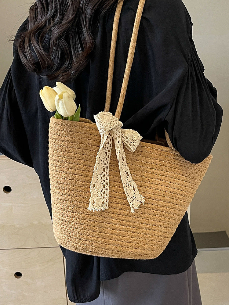 Large Capacity Woven Cotton Tote Beach Bag