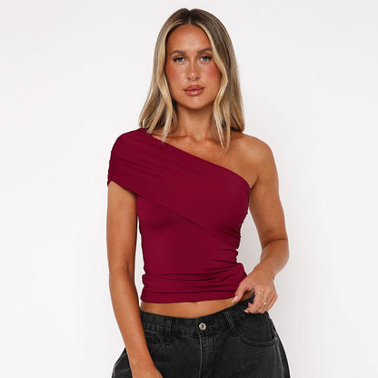 Top de tirantes sexy con hombros inclinados irregulares a la moda para mujer