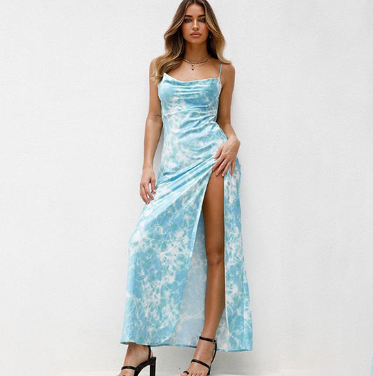 Women Fashion Sexy Tie-Dye Spaghetti Strap Dress